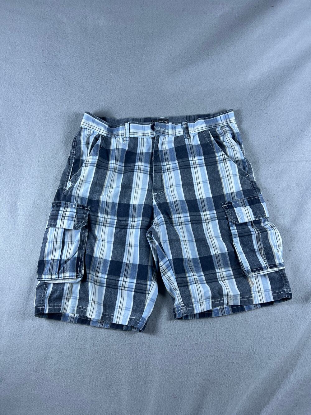 Canyon Creek Cargo Shorts Mens 34 Blue White Plaid Utility Hiking Outdoor Sports